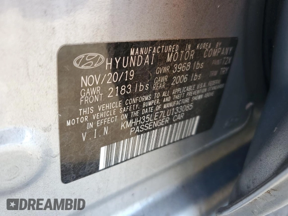 2020 Hyundai Elantra with VIN KMHH35LE7LU133085, listed as a Copart auction lot 81051284 with 48,724 mi miles and Salvage Title. Bid and sale history available at DreamBid. Image 14.