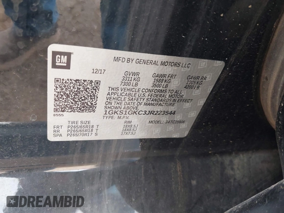 2018 GMC Yukon XL SLT with VIN 1GKS1GKC3JR223544, listed as a IAAI auction lot 41822836 with 164,430 mi miles and . Bid and sale history available at carsss.com. Image 9.