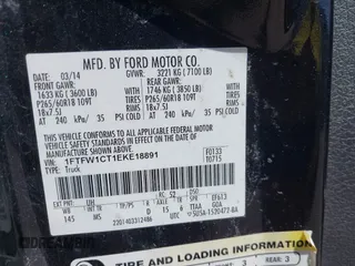 2014 Ford F-150 XL with VIN 1FTFW1CT1EKE18891, listed as a IAAI auction lot 41736313 with 231,239 mi miles. Bid and sale history available at carsss.com. Image 9.