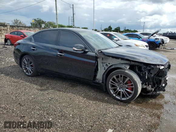 2021 Infiniti Q50 Red Sport 400 with VIN JN1FV7DR3MM881078, listed as a Copart auction lot 71309394 with 28,516 mi miles and Salvage Title. Bid and sale history available at carsss.com. Image 4.