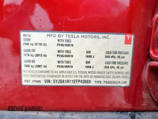 2014 Tesla Model S 60 with VIN 5YJSA1H11EFP43669, listed as a Copart auction lot 62368605 with Not provided miles and Salvage title. Bid and sale history available at DreamBid. Image 13.