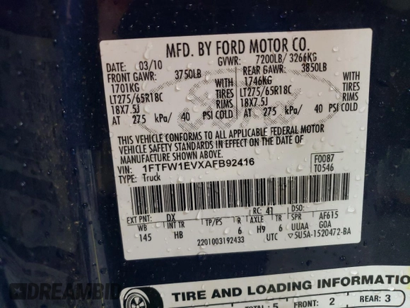 2010 Ford F-150 XL with VIN 1FTFW1EVXAFB92416, listed as a Copart auction lot 51909125 with 210,718 mi miles and Salvage Title. Bid and sale history available at carsss.com. Image 15.