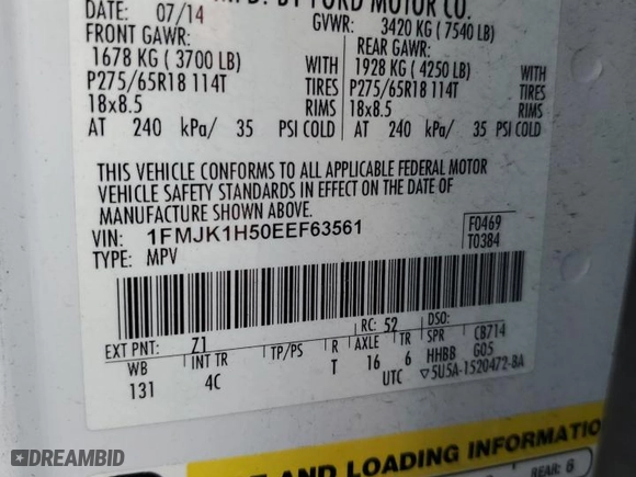 2014 Ford Expedition EL XLT with VIN 1FMJK1H50EEF63561, listed as a Copart auction lot 52241705 with 54,448 mi miles and Clean Title. Bid and sale history available at carsss.com. Image 13.