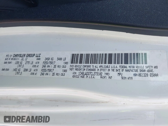 2012 Jeep Wrangler Unlimited Sport with VIN 1C4BJWDG7CL273102, listed as a IAAI auction lot 42288975 with 155,153 mi miles and . Bid and sale history available at DreamBid. Image 9.