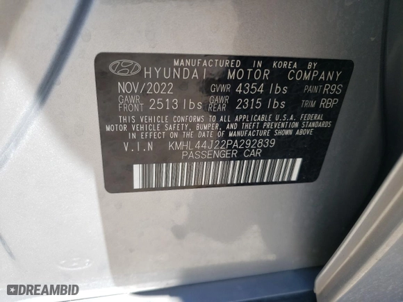 2023 Hyundai Sonata SEL Plus with VIN KMHL44J22PA292839, listed as a Copart auction lot 46874945 with 22,201 mi miles and Salvage Title. Bid and sale history available at carsss.com. Image 12.