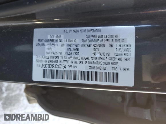 2018 Mazda CX-5 Grand Touring with VIN JM3KFBDM2J0407164, listed as a Copart auction lot 50080345 with 126,464 mi miles and Salvage title. Bid and sale history available at DreamBid. Image 16.