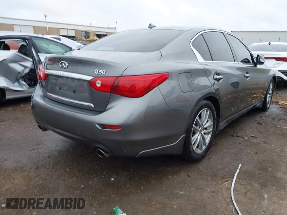 2014 Infiniti Q50 Premium with VIN JN1BV7AP4EM676498, listed as a IAAI auction lot 41900566 with 111,897 mi miles. Bid and sale history available at carsss.com. Image 4.