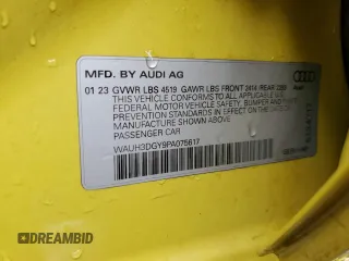 2023 Audi S3 Premium Plus z VIN WAUH3DGY9PA075617, wystawiony jako Copart lot #69869524 z przebiegiem 17 348 mil mil oraz Szkoda całkowita • Salvage title. Historia ofert i sprzedaży dostępna na DreamBid. Obrazek 12.
