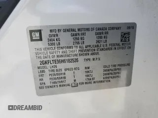 2017 GMC Terrain SLE z VIN 2GKFLTE36H6182526, wystawiony jako Copart lot #55044205 z przebiegiem 50 310 mil mil oraz Szkody całkowita. Historia ofert i sprzedaży dostępna na DreamBid. Obrazek 13.