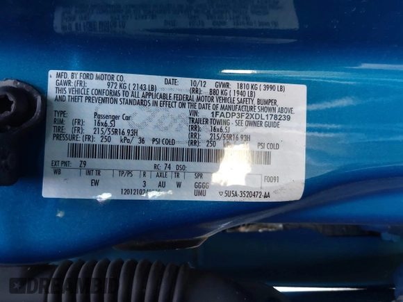 2013 Ford Focus SE z VIN 1FADP3F2XDL178239, wystawiony jako IAAI lot #42272364 z przebiegiem 108 773 mil mil oraz . Historia ofert i sprzedaży dostępna na DreamBid. Obrazek 9.