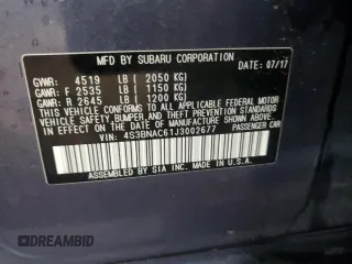 2018 Subaru Legacy Premium with VIN 4S3BNAC61J3002677, listed as a Copart auction lot 58313715 with 64,316 mi miles and Salvage title. Bid and sale history available at DreamBid. Image 12.