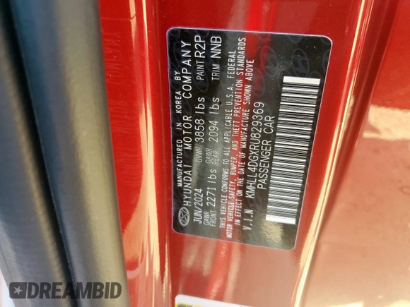 2024 Hyundai Elantra SE z VIN KMHLL4DGXRU829369, wystawiony jako Copart lot #58854565 z przebiegiem 8 112 mil mil oraz Szkoda całkowita • Salvage title. Historia ofert i sprzedaży dostępna na DreamBid. Obrazek 12.