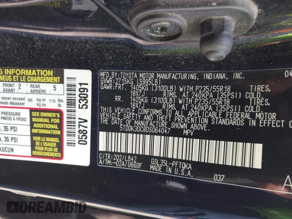 2013 Toyota Sienna XLE z VIN 5TDDK3DC8DS064047, wystawiony jako IAAI lot #42755455 z przebiegiem 143 604 mil mil oraz . Historia ofert i sprzedaży dostępna na DreamBid. Obrazek 9.