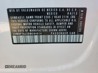 2013 Volkswagen Jetta SE with VIN 3VWDP7AJ3DM384014, listed as a Copart auction lot 56207025 with 112,627 mi miles and Salvage title. Bid and sale history available at DreamBid. Image 12.