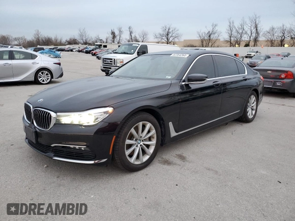 2018 BMW 7 Series 740i xDrive with VIN WBA7E4C50JGV23975, listed as a Copart auction lot 82354264 with 63,657 mi miles and Salvage Title. Bid and sale history available at carsss.com. Image 1.