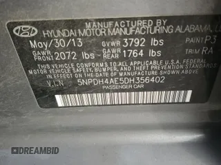 2013 Hyundai Elantra Limited with VIN 5NPDH4AE5DH356402, listed as a Copart auction lot 49293705 with 222,868 mi miles and Salvage Title. Bid and sale history available at DreamBid. Image 14.