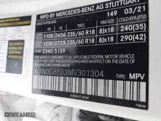 2021 Mercedes-Benz GLC with VIN W1N0G8EB3MV301304, listed as a IAAI auction lot 41540946 with 68,163 mi miles. Bid and sale history available at carsss.com. Image 9.