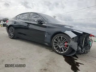 2017 Infiniti Q50 Red Sport 400 with VIN JN1FV7AP3HM850700, listed as a Copart auction lot 49844005 with 58,257 mi miles and Salvage title. Bid and sale history available at DreamBid. Image 4.