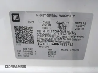 2024 Cadillac XT4 AWD Sport with VIN 1GYFZFR40RF223782, listed as a IAAI auction lot 42295745 with 7,254 mi miles and . Bid and sale history available at DreamBid. Image 9.