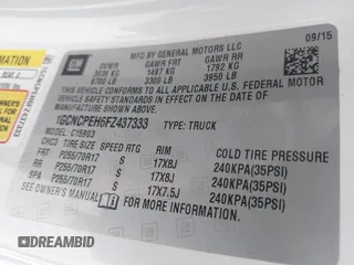2015 Chevrolet Silverado 1500 Work Truck with VIN 1GCNCPEH6FZ437333, listed as a IAAI auction lot 41866525 with 76,526 mi miles and . Bid and sale history available at DreamBid. Image 9.