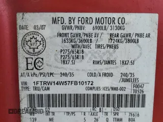 2007 Ford F-150 XLT z VIN 1FTRW14W57FB10172, wystawiony jako Copart lot #56249205 z przebiegiem 270 080 mil mil oraz Szkoda całkowita • Salvage title. Historia ofert i sprzedaży dostępna na DreamBid. Obrazek 12.