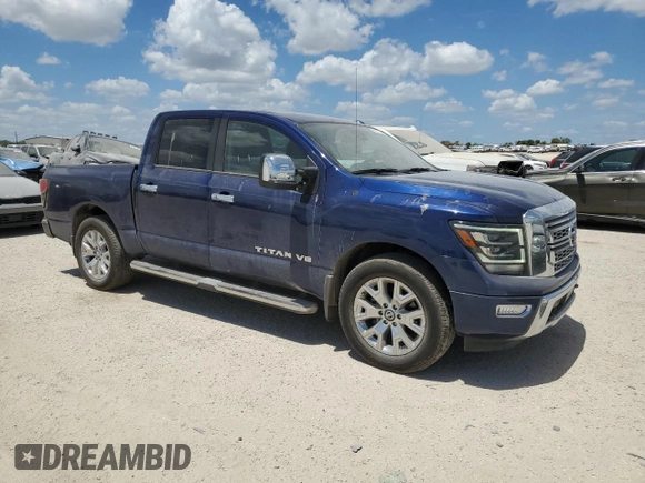 2020 Nissan Titan Platinum Reserve with VIN 1N6AA1EF7LN505610, listed as a Copart auction lot 66537654 with 53,471 mi miles and Salvage title. Bid and sale history available at DreamBid. Image 4.