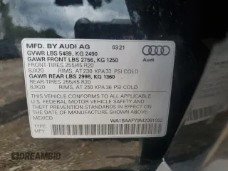 2021 Audi Q5 Premium Plus with VIN WA1BAAFY9M2081092, listed as a Copart auction lot 61368775 with 45,278 mi miles and Salvage title. Bid and sale history available at DreamBid. Image 12.