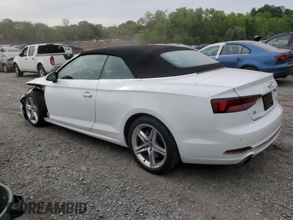 2018 Audi A5 Cabriolet Premium Plus z VIN WAUYNGF59JN017168, wystawiony jako Copart lot #57967415 z przebiegiem 12 383 mil mil oraz Szkoda całkowita • Salvage title. Historia ofert i sprzedaży dostępna na DreamBid. Obrazek 2.