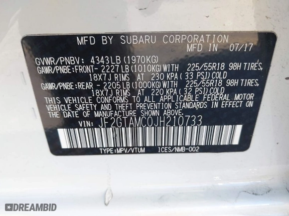 2018 Subaru Crosstrek Limited with VIN JF2GTAMC0JH210733, listed as a IAAI auction lot 41561689 with NaN miles. Bid and sale history available at carsss.com. Image 9.