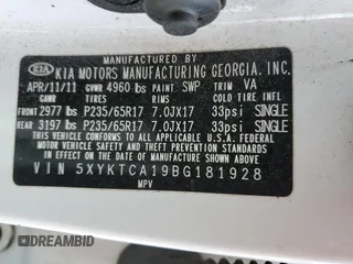 2011 Kia Sorento LX with VIN 5XYKTCA19BG181928, listed as a Copart auction lot 50621165 with Not Provided miles and Salvage Title. Bid and sale history available at DreamBid. Image 13.