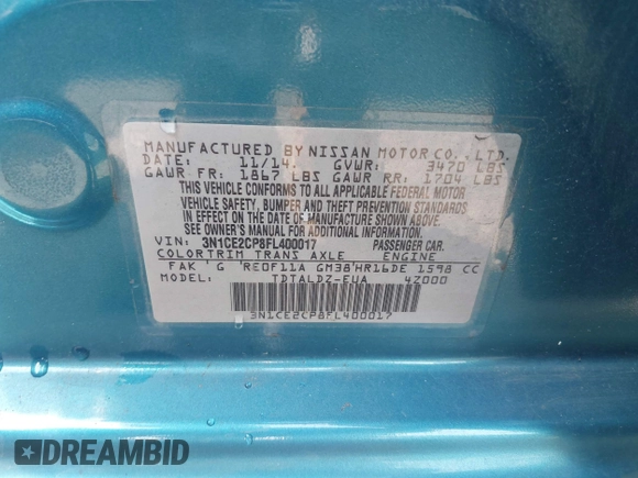 2015 Nissan Note SV с VIN 3N1CE2CP8FL400017, выставлен на аукционе IAAI как лот 42587029 с пробегом 150 868 миль миль и . История ставок и продаж доступна на DreamBid. Изображение 9.