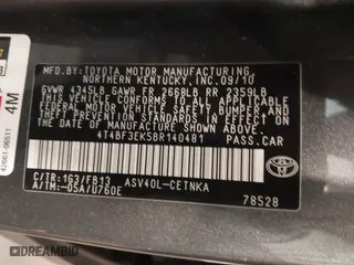 2011 Toyota Camry LE with VIN 4T4BF3EK5BR140481, listed as a IAAI auction lot 41712842 with 123,716 mi miles. Bid and sale history available at carsss.com. Image 9.