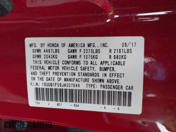 2018 Acura TLX Technology with VIN 19UUB1F59JA007644, listed as a IAAI auction lot 42135885 with 83,081 mi miles and . Bid and sale history available at DreamBid. Image 9.
