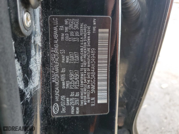 2010 Hyundai Santa Fe GLS with VIN 5NMSG3AB4AH349489, listed as a Copart auction lot 51664045 with 168,603 mi miles and Clean Title. Bid and sale history available at carsss.com. Image 13.