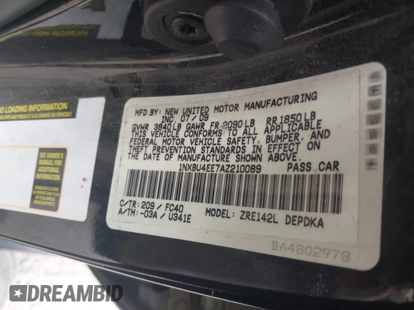 2010 Toyota Corolla z VIN 1NXBU4EE7AZ210089, wystawiony jako IAAI lot #42413602 z przebiegiem 158 073 mil mil oraz . Historia ofert i sprzedaży dostępna na DreamBid. Obrazek 9.