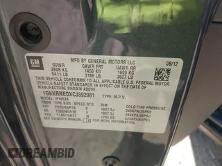 2012 GMC Acadia SL with VIN 1GKKRNEDXCJ392981, listed as a IAAI auction lot 42032865 with 111,833 mi miles. Bid and sale history available at carsss.com. Image 9.