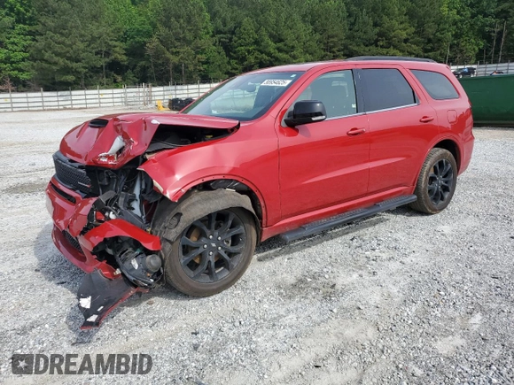 2019 Dodge Durango GT Plus with VIN 1C4RDJDG2KC633772, listed as a Copart auction lot 56954625 with 76,799 mi miles and Salvage title. Bid and sale history available at DreamBid. Image 1.
