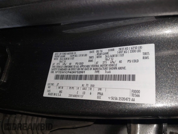 2016 Ford F-150 XL with VIN 1FTEW1CP4GKF52991, listed as a IAAI auction lot 41848030 with 100,885 mi miles and . Bid and sale history available at carsss.com. Image 9.