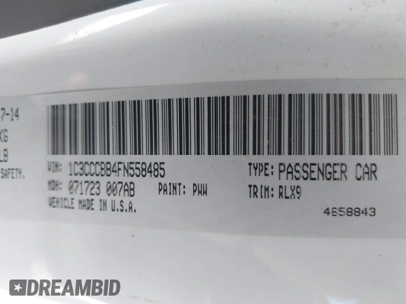 2015 Chrysler 200 S with VIN 1C3CCCBB4FN558485, listed as a IAAI auction lot 42637603 with Not provided miles and . Bid and sale history available at DreamBid. Image 9.