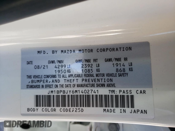 2021 Mazda Mazda3 Hatchback 2.5 Turbo with VIN JM1BPBJY6M1402741, listed as a Copart auction lot 41724113 with 0 mi miles. Bid and sale history available at carsss.com. Image 13.