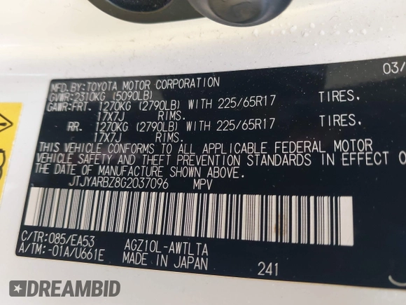 2016 Lexus NX 200t with VIN JTJYARBZ8G2037096, listed as a IAAI auction lot 42373398 with 241,515 mi miles and . Bid and sale history available at DreamBid. Image 9.