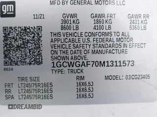 2021 Chevrolet Express Cargo with VIN 1GCWGAF70M1311573, listed as a IAAI auction lot 41619239 with 46,728 mi miles and . Bid and sale history available at DreamBid. Image 9.