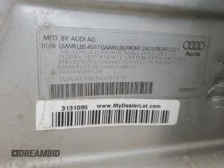 2005 Audi A4 2.0T with VIN WAUAF68E35A451475, listed as a Copart auction lot 78827694 with 243,856 mi miles and Salvage Title. Bid and sale history available at carsss.com. Image 12.