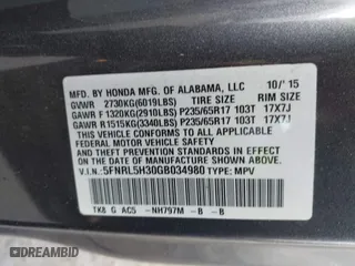 2016 Honda Odyssey SE with VIN 5FNRL5H30GB034980, listed as a IAAI auction lot 41512117 with 97,644 mi miles. Bid and sale history available at carsss.com. Image 9.