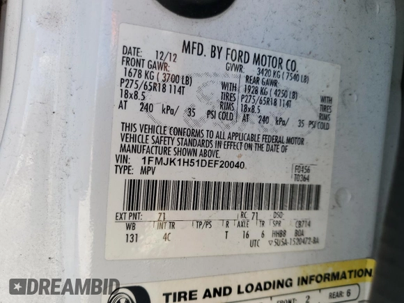 2013 Ford Expedition Max XLT with VIN 1FMJK1H51DEF20040, listed as a Copart auction lot 44466455 with 304,645 mi miles and Salvage title. Bid and sale history available at DreamBid. Image 16.