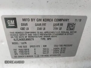 2020 Chevrolet Trax LS with VIN KL7CJNSB2LB065279, listed as a IAAI auction lot 41920404 with 53,608 mi miles. Bid and sale history available at carsss.com. Image 9.