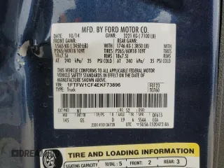 2014 Ford F-150 XL with VIN 1FTFW1CF4EKF73896, listed as a Copart auction lot 46234315 with 225,496 mi miles and Salvage Title. Bid and sale history available at carsss.com. Image 12.