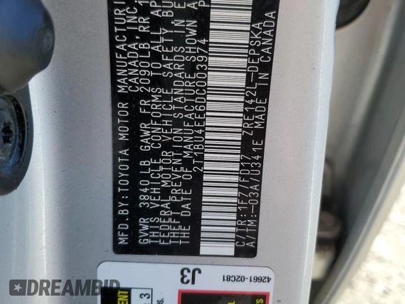 2013 Toyota Corolla L with VIN 2T1BU4EE6DC003974, listed as a Copart auction lot 88731185 with 71,084 mi miles and Salvage Title. Bid and sale history available at carsss.com. Image 12.