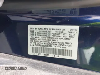 2015 Honda Odyssey EX-L z VIN 5FNRL5H65FB090177, wystawiony jako IAAI lot #41575419 z przebiegiem 128 582 mil mil oraz . Historia ofert i sprzedaży dostępna na DreamBid. Obrazek 9.