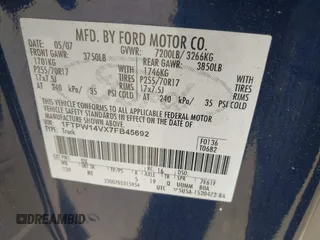 2007 Ford F-150 XLT with VIN 1FTPW14VX7FB45692, listed as a IAAI auction lot 42130978 with 218,336 mi miles and . Bid and sale history available at DreamBid. Image 9.